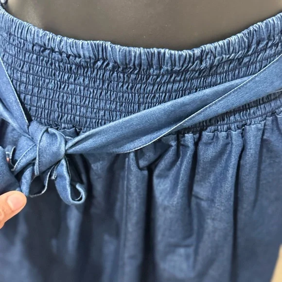 Blue A-Line Maxi Skirt with Tie Front - Picture 3 of 5